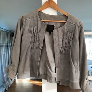 JOIE blue/gray leather jacket silk lined with hook closure size small vintage